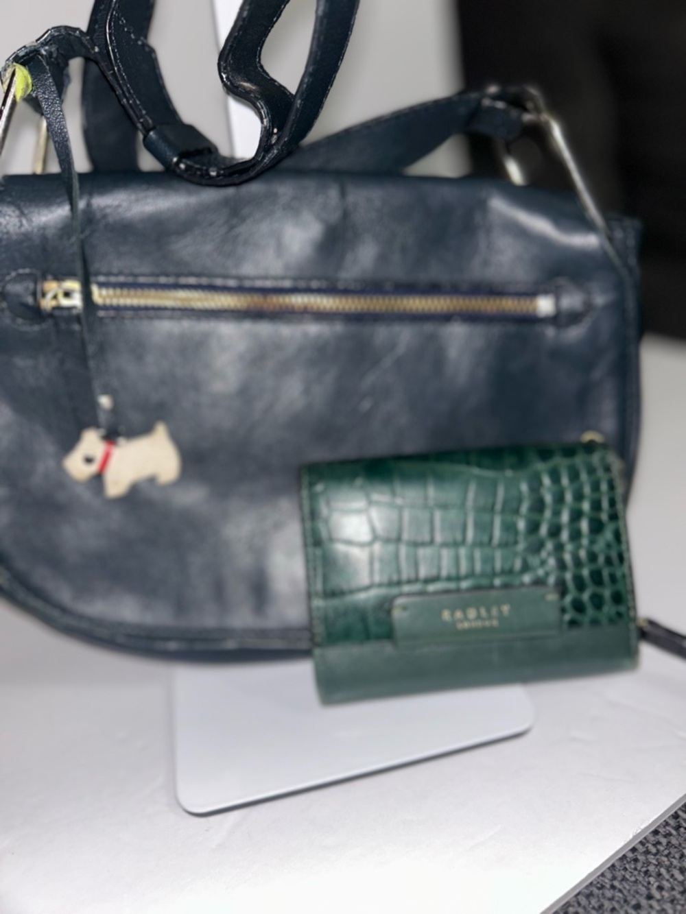 Radley Green Croc-Embossed Wallet with Navy Leather Bag Bundle